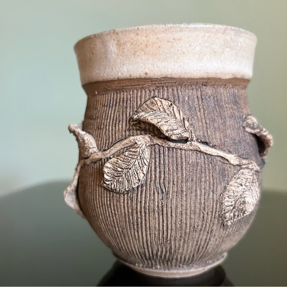 Ceramic Herb Jar, Handmade Lidded Pottery Jar, Rustic Sgraffito Leaves - Picture 14 of 14